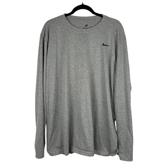 Nike The Nike Tee Dri-Fit Sweat-Wicking Gray Long Sleeve Crew Neck Tee Shirt-XXL - Picture 2 of 5